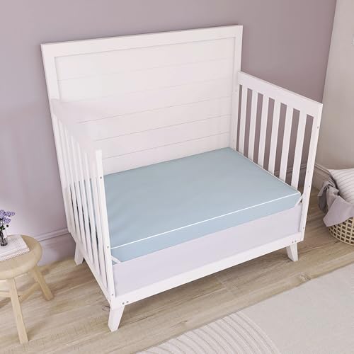Dream On Me Snuggles Extra Firm Dual-Sided Baby Crib Mattress with Breathable Fabric, Water & Odor Resistant, GREENGUARD Gold Certified, Fits Mini & Portable Cribs (38”x 24”x 3”) - Blue Mist