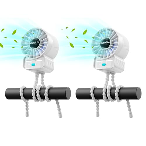 2 Pack Multifunctional Portable Stroller Fan 4 Speed 6600rpm High Speed Usb Rechargeable Personal Mini Handheld Fan Extended Tripod For Desktop Winding Kids Bed Treadmill Bike Golf Cart Outdoor Travel