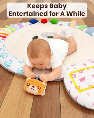 Beavtaens Baby Play Gym, Thickened and Non Slip Activity Mat, 5 Developmental Zones Tummy Time Mat with 5 Detachable Sensory Toys for Motor Skills, Baby Essentials Shower Gift Box(Bear)