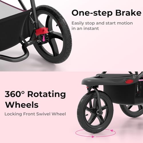 INFANS Jogging Stroller, Foldable Jogger with Air-Filled Tires Shock Absorbing Suspension Adjustable Backrest, Baby Running Strollers