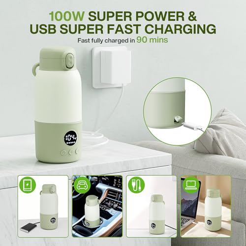 Portable Bottle Warmer for Travel, Fast Heating Baby Bottle Warmer with Keep Warm Function, Portable Milk Warmer for Breast Milk & Formula, 13oz Large Capacity On-the-Go Feeding Solution