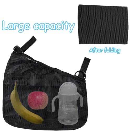 CaoXiong 2 Pack Universal Side Sling Stroller Organizer with Mesh Cargo Net,Adjustable and Non-Slip Stroller Storage Bags, Portable Side Sling Stroller Cargo Net for Baby Accessories(Black)