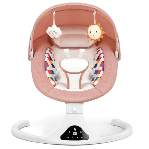 Baby Swings for Infants, Pink Infant Swing with 5 Speeds, 12 Melodies, Bluetooth & Remote Control, Portable Baby Swing for Indoor and Outdoor (Pink)