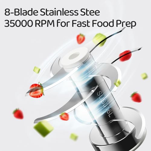 Baby Food Maker, 10oz Glass Baby Puree Blender with Cup Sleeve for Fruit,Vegatable&Meat, 316 Stainless Steel 8-Blade Mini Baby Food Processor with Brush,Strainer Plate&Spatula, Silver (35000RPM)