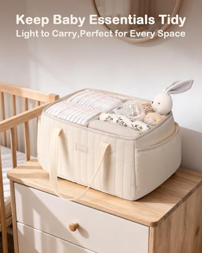 Baby Diaper Caddy Organizer for Wipes, Diapers Storage Basket with Handle, Car Caddy Organizer Boy & Girl & New Parent Gift, Baby Shower, Newborn Essentials, Nursery Bin Soft Large Tote Bag