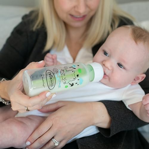 Dr. Brown's Natural Flow Anti-Colic Options+ Narrow Baby Bottle, Frog and Pig, 8 oz/250 mL, with Level 1 Slow Flow Nipple, BPA-Free, 0m+, 2-Pack