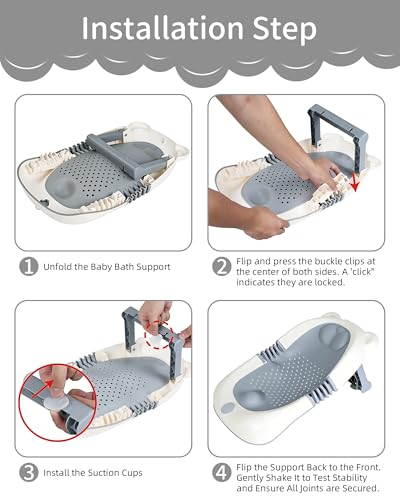 ISELECTOR Baby Bath Support Foldable Baby Bathtub Bath Tub for Newborn Infant Baby Bath Seat with Non-Slip Suction Cup 0-6 Months Infant Essentials Must Haves Ideal for Newborn Gifts (Grey)