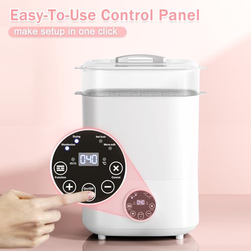 Fisca Baby Bottle Sterilizer and Dryer, 5-in-1 Large Capacity Bottle Sanitizer and Dryer, 2 Layers Compact Baby Bottle Electric Steam Sterilizer and Dryer for Baby Bottles, Pacifiers, Pump Parts
