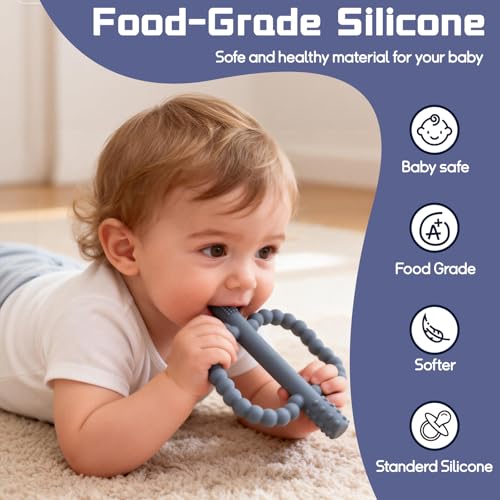 WALULAN 2 Pack Baby Silicone Teething Toys, Teething Sticks for Babies,Silicone teether Tubes for Baby Girl,BPA Free, Soothe Gums for 0-6 3-12 18-36 Months, Newborn Infants Toddler Sensory Chew Toys