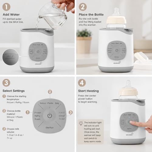 Grownsy Bottle Warmer, Baby Bottle Warmer Fast for Breastmilk & Formula, Accurate Temperature Control, Milk Warmer for All Bottles with Thaw, Sterilizing, Keep Warm, Heat Food