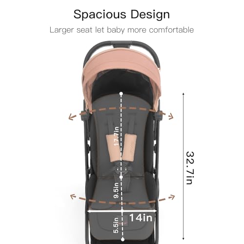 Gromast Gravity Folding Baby Stroller - Portable Travel Toddler Stroller w/Adjustable Backrest, Canopy & Cup Holder, Lightweight and UV Protected, One-Hand Automatic Folding - Khaki