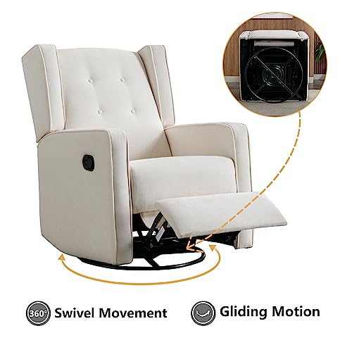 CANMOV Swivel Rocker Recliner Chair, Nursery Glider Chair, Nursery Rocking Chairs, Manual Reclining Chair, White