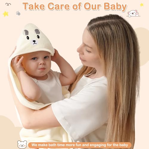 Sublaga 4 Pcs Baby Towels Set, 32x32 in Hooded Bath Towel and 3 Pcs Baby Washcloths for Newborns, Toddlers, and Kids, Soft Baby Towels and Washcloths Set for Boys and Girls (White Bear)