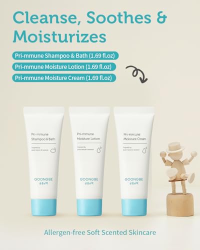 GOONGBE Baby Skincare Travel Set - Korean Baby Skincare & Bath Time Essentials - Shampoo & Bath, Moisutre Lotion, Cream - Hydrating & Nourishing, 3 Items