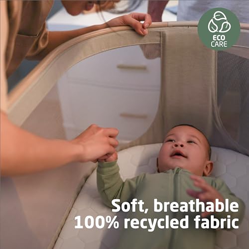 Maxi-Cosi Iora Baby Bassinets Bedside Sleeper, Portable Bassinet, Infant Bedside Sleeper Crib, Height Adjustable, Breathable Mesh, Large Storage Basket, Classic Oat