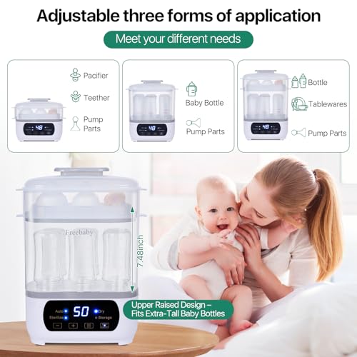 Freebaby Baby Bottle Steamer and Dryer, All-in-One Sterilizer and Dryer for All Baby Bottle, Bottle Sanitizer for Pacifiers&Breast Pump Parts, 8 Bottles Capacity and Auto-Off
