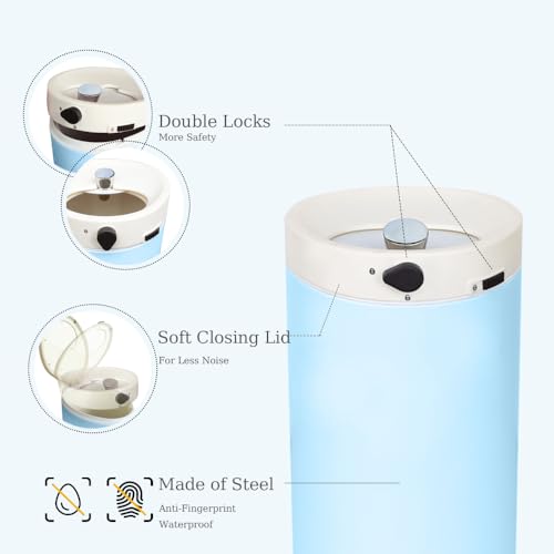 JM ·YIPENG Diaper Pail, Airtight Odor Control Baby Diaper Bin with Childproof Lock, Stainless Steel Garbage Pail with lid, 15 Liter/ 4 Gallon Compact Nursery Trash Can with Removal Inner Liner, Blue