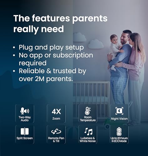 Babysense PRO Full HD 5.5" Split Screen Baby Monitor with 2 Cameras, 6-Color Night Light, White Noise, Sound & Light Machine, 20-Hour Battery, Hack-Proof Non-WiFi Secure Connection