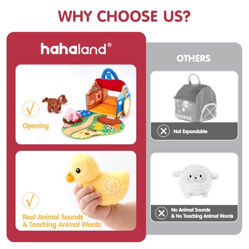 hahaland Baby Toys 6-12 Months - Surprise Barn with Stuffed Farm Animals with Real Sounds - Montessori Toys for 6 Month Old Baby Gifts Toddlers Sensory Toy 1 Year Old Boy Girl Gifts Infant Toys