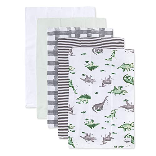 Burt's Bees Baby Organic Cotton Burp Cloths, 5-Pack, 17 x 12 Inches, Soft, Absorbent, Machine Washable, Happy Herbivores Solid Color