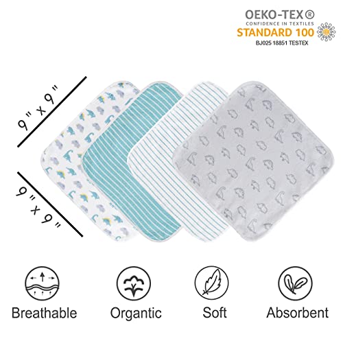 Viviland Baby Washcloths, 24Pack Baby Wash Cloths for Newborn, Baby Towels and Infant Bath Face Washcloths for Boys Girls Super Soft Absorbent, Gentle on Sensitive Skin Body, 9x9 Dinosaur
