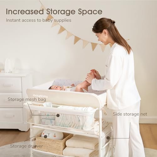 Maydolly Baby Changing Table, Maydolly Portable Foldable Changing Table, Waterproof Diaper Changing Station, Adjustable Height Changing Station, Mobile Nursery for Newborn and Infant