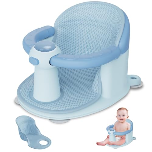 Baby Bath Seat for Babies 6 Months & Up - Baby Bath Seats for Babies Sitting Up | Non-Slip Baby Bath Chair with Cushion & Suction Cup | Toddler Bath Seat Newborn Infants Baby Bathtub Seat (Blue)
