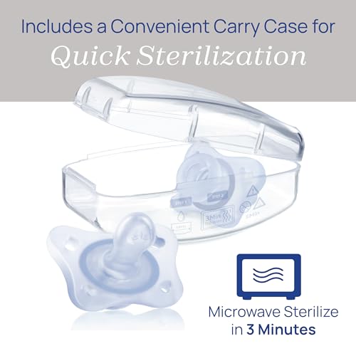 Chicco PhysioForma Mini Orthodontic Pacifier for Babies 0-2 Months, Ultra Light & Small, 100% Soft Silicone, Supports Breathing, One-Piece Design, Included Sterilizing Case, BPA Free, 2-Pack, Blue