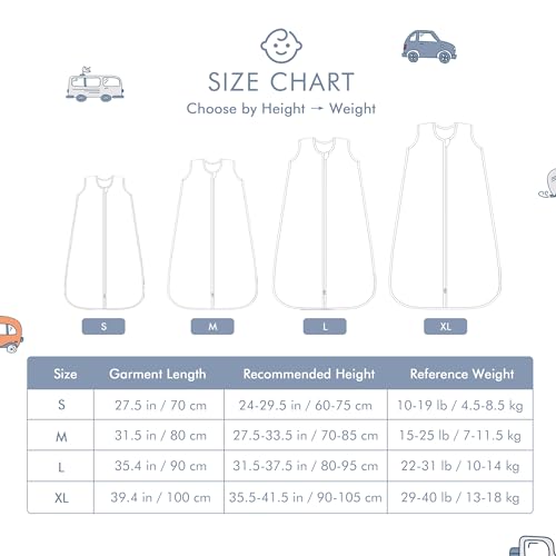 TADO MUSLIN Baby Sleep Sack 2-4 T Baby Wearable Blanket 100% Organic Cotton 0.5 TOG Toddler Sleep Sacks 2‑Way YKK Zipper Soft 4 Layers Muslin 2T 3T 4T Car Truck