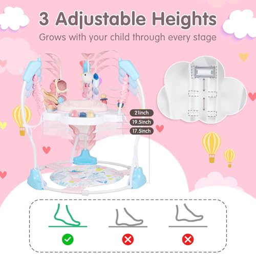 Enborbabe Baby Activity Center, 3-in-1 Grow-with-Me Baby Jumper Activity Center, 360° Rotating Jumper & Bouncer with Interactive Toys, Music, Lights and 3 Adjustable Heights for Babies 6+ Months