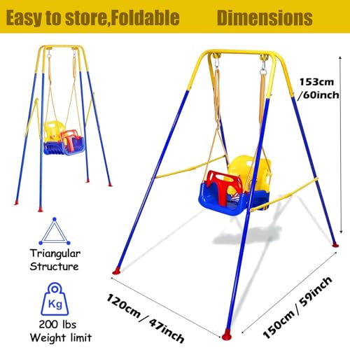 2 in 1 Toddler Swing ＆ Jumper with Frame, Outdoor, Indoor, Baby Swing with Safety Belt for Indoor and Outdoor Use, Foldable Metal Stand & Clear Instructions, Easy to Assemble