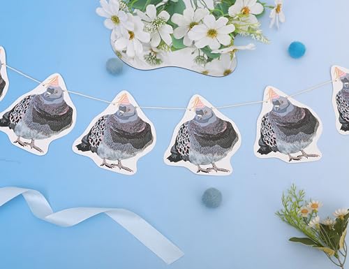 Pigeon Party Banner - Woodland Birthday Party Decorations, Woodland Animals Baby Shower Supplies, Pigeon Theme Garland Cake Smash Photo Props, Funny Pigeon Banner for Baby