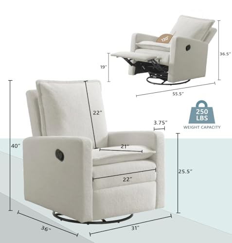 Oxford Baby Uptown Upholstered Glider Recliner Rocking Chair 360° Swivel for Nursery and Living Room - Boucle White