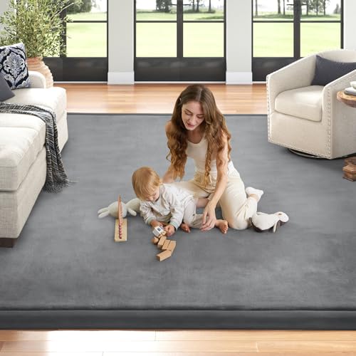 ILPEOD Baby Play Mat for Floor Nursery Rug Muscle Mat Area Rug Playroom Rug 50"x50" Playpen Mat Elastic Foam 1.3" Thick Crawling Mat for Babies,Toddlers, Infants, Kids,Grey