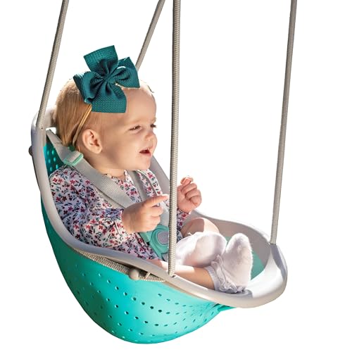 Sweeng Child Swing with Ease Z Adjust Harness Straps, Collapsible and Flexible Design, and Easy Hang Metal Hooks for Patio, Lawn, and Garden, Teal