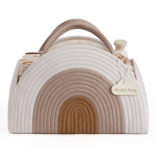 Blissful Diary Baby Diaper Caddy Organizer, Cotton Rope Diaper Caddy Basket, Large Storage Basket for Newborn Boys and Girls, Gift for Baby Shower List, Newborn Essentials, Earthy Rainbow
