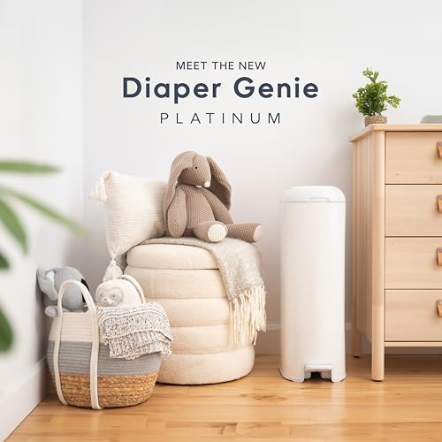 Diaper Genie Platinum Pail (Lily White) is Made in Durable Stainless Steel and Includes 1 Easy Roll Refill with 18 Bags That can Last up to 5 Months.