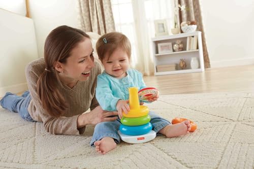 Fisher-Price Baby’s First Blocks & Rock-a-Stack Toy Set, Bucket of 10 Shapes & Ring Stacking Activity for Developmental Play Ages 6+ Months (Amazon Exclusive)