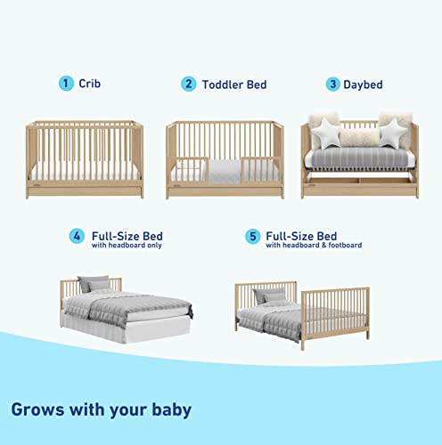 Graco Teddi 5-in-1 Convertible Crib with Drawer – GREENGUARD Gold Certified, Full-Size Nursery Storage Drawer, Baby Crib Converts to Toddler Bed, Daybed and Full-Size Bed (Driftwood)
