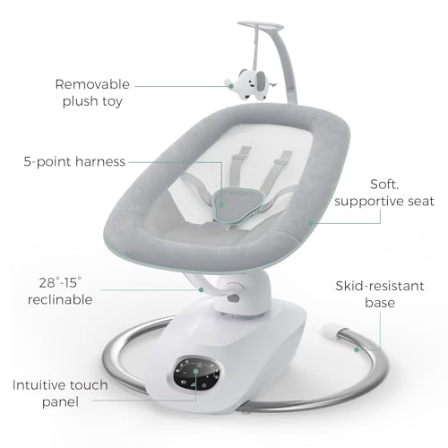 Momcozy CocoSway Electric Baby Swing for Infant, 180° Rotating Seat, 6 Parent-Like Sway Motions & 4 Speeds, Remote Control, Machine-Washable Cover, Grey