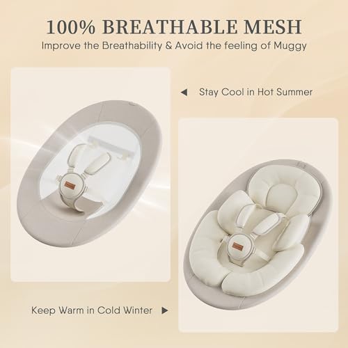 Baby Swings for Infants, TinyGlow Baby Swing, Electric Baby Swing with Remote Control, Portable Infant Swing for Indoor & Outdoor Use (Beige)