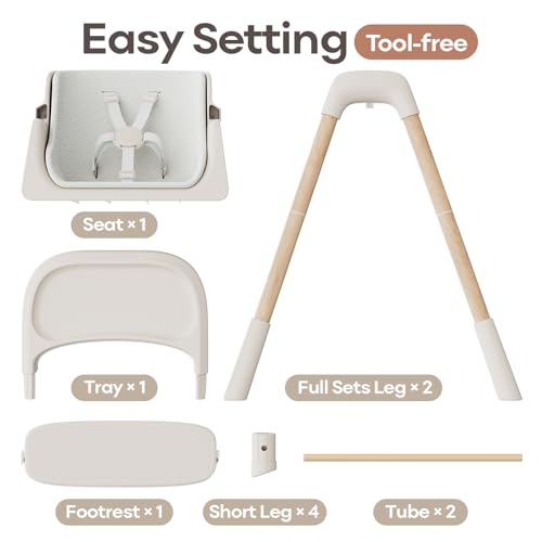 Mloong High Chair for Babies and Toddlers - Adjustable 4-in-1 Baby High Chairs with Dishwasher Tray, Easy Clean Highchair, Beige