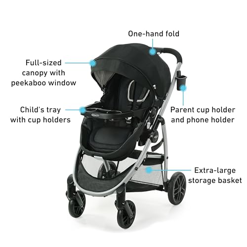Graco Modes Pramette Stroller, 3-in-1 Baby Stroller, 3 Modes: Infant Car Seat Carrier (Car Seat Not Included), Infant Pramette, and Toddler Stroller, Reversible Seat, One-Hand Fold, Pierce