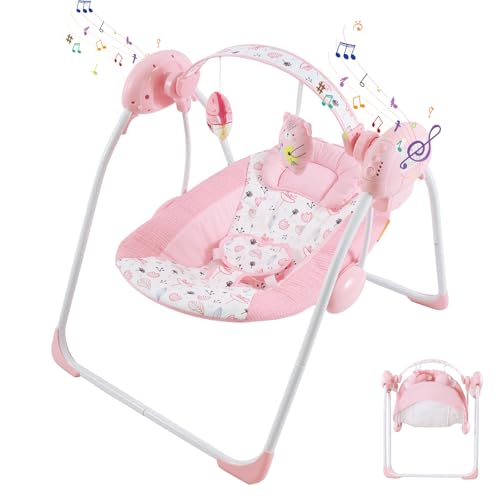 Enborbabe Baby Swings for Infants, Portable Baby Swing with Music, 5 Speed Levels, Timer, Infant Swing for Indoor Outdoor Use, 0-9 Months Up to 20 lbs