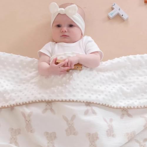 Gunnaicat Baby Soft Muslin Thick Blanket Cotton and Dotted Backing Double Layer Receiving Blanket 40"x40" Bunny