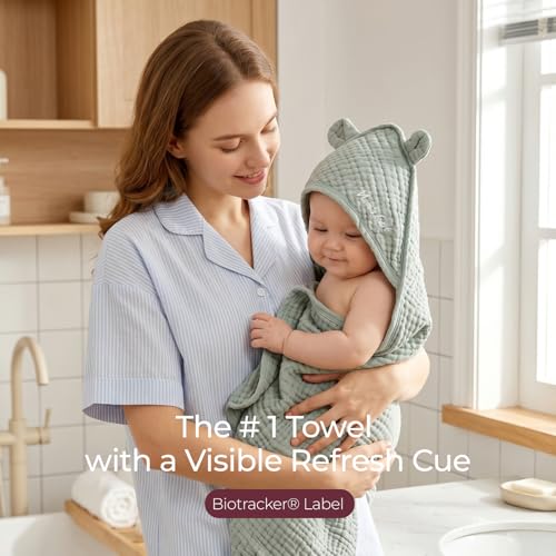 Momcozy Baby Towels, 6-Layer 100% Cotton Muslin Hooded Baby Towel Set for Newborn, Infant & Toddler, Soft Absorbent Baby Bath Essentials, Large 32 x 32 Inch