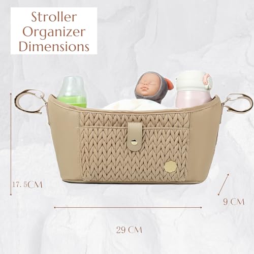SEWBOO Universal Baby Stroller Organizer,Diaper Caddy Organizer with Adjustable Straps to Fits Nearly Any Strollers (Beige)