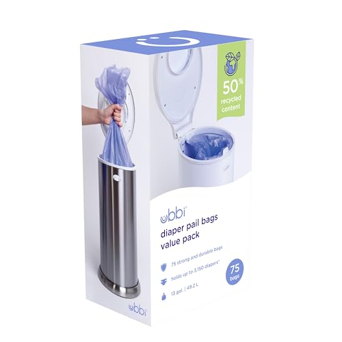 Ubbi Diaper Pail Plastic Bags, 13-Gallon Capacity, 3 Pack, 75 Count