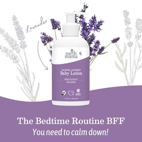 Earth Mama Calming Lavender Baby Lotion for Dry Skin, Calendula Cream for Newborn Skin Care, Children's Moisturizer with Aloe Juice, Rooibos, & Shea Butter, Lavender Lotion, 8 Fl Oz