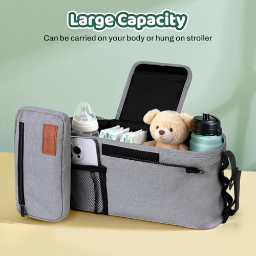 Guiseapue Universal Stroller Organizer with Cup Holder: Baby Essentials, Stroller Caddy with Shoulder Strap, Detachable Phone Bag, Stroller Accessories, New Moms Baby Gifts